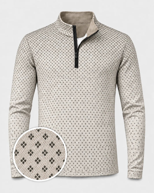 Elfenbeinfarbener Quarter-Zip-Pullover mit Farbverlauf und feinem Mikro-Muster