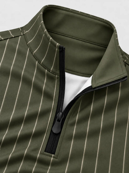 Golf-Pullover in Olivgrün mit Nadelstreifen und kurzem Reißverschluss