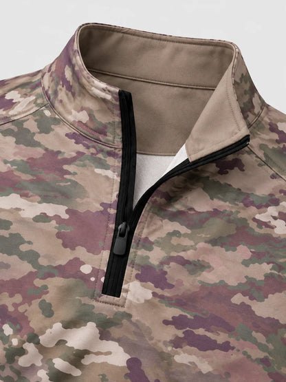 Vintage-Camouflage-Performance-Pullover mit kurzem Reißverschluss