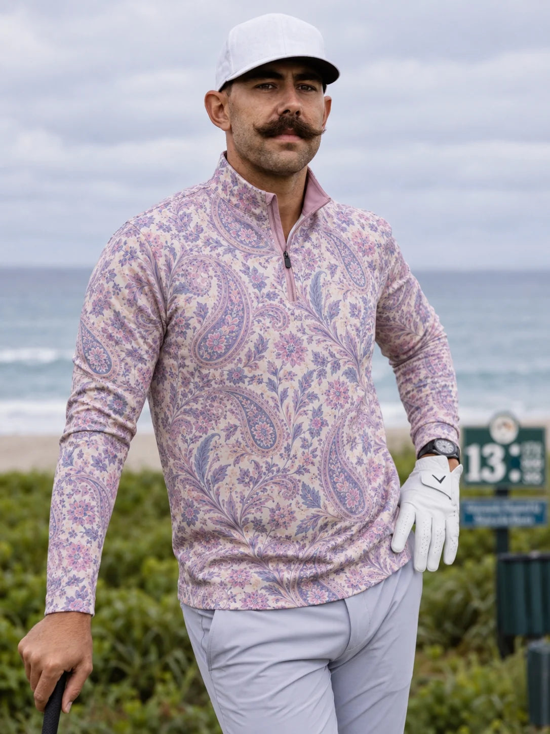 Lavender Paisley-Pullover mit kurzem Reißverschluss