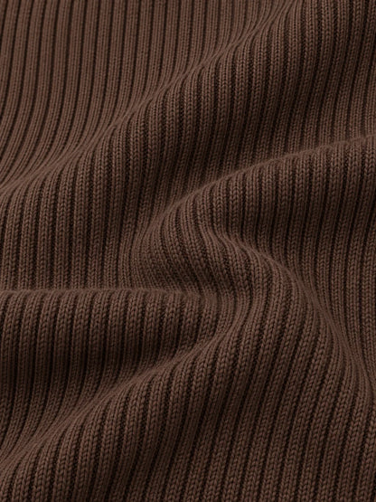 Golfpullover mit Rippstruktur in Schokoladenbraun, Funktionsmaterial und Viertelreißverschluss
