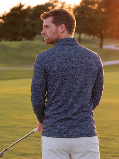 Golf-Pullover mit Viertelreißverschluss und melierter Struktur in Marineblau