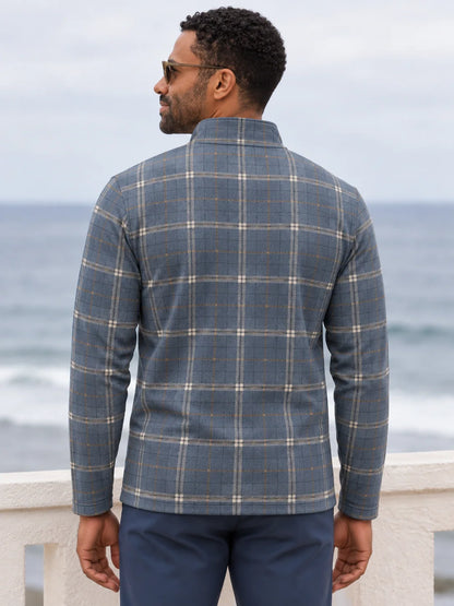 Golf-Pullover mit Viertelreißverschluss und Karomuster in Schieferblau