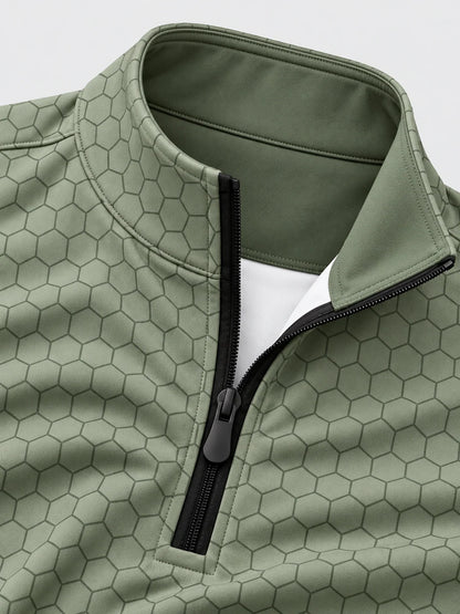 Performance-Golfpullover mit Viertelreißverschluss in Salbeigrün und Wabenmuster