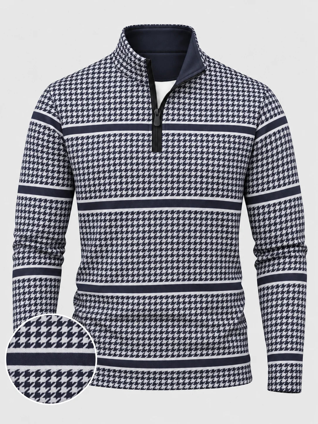 Schwarzer Performance-Pullover mit Viertelreißverschluss und feinem Strichmuster