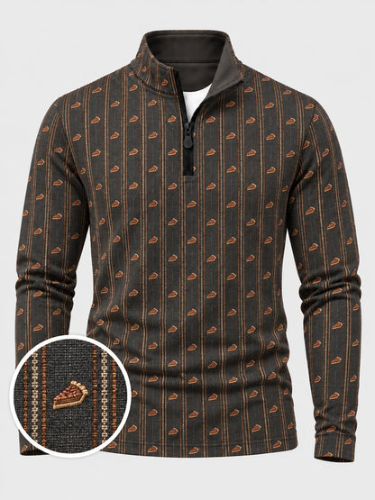 Vintage-Golfpullover mit Kürbiskuchen- und Streifenmuster, Funktionsmaterial und Viertelreißverschluss