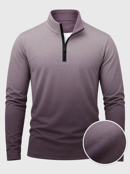 Golfpullover in Mauve mit Ombre-Farbverlauf und Viertelreißverschluss