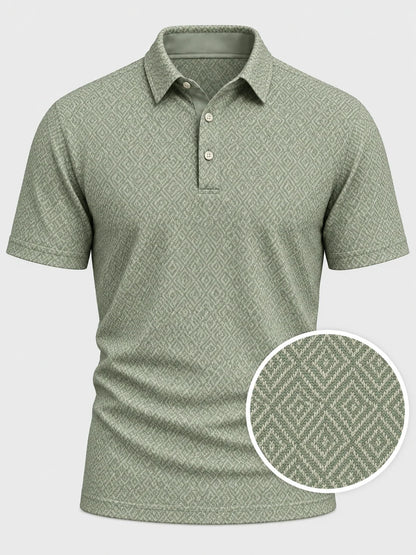 Salbeigrünes Performance-Golfpoloshirt mit Rautenmuster
