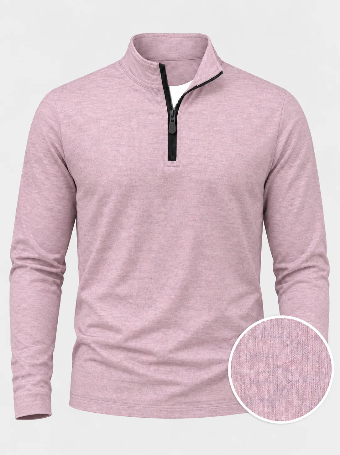 Rosa Golf-Pullover mit strukturierter Oberfläche und Viertelreißverschluss aus Funktionsmaterial