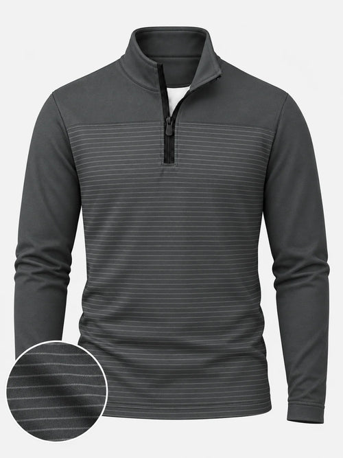 Golf-Pullover in Anthrazit mit feinem Streifenmuster und kurzem Reißverschluss